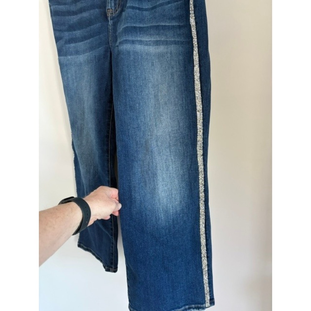 Risen Jeans Womens High Rise Straight Leg Rhinestone Side Stripe Blue Denim 1XL - Picture 2 of 6